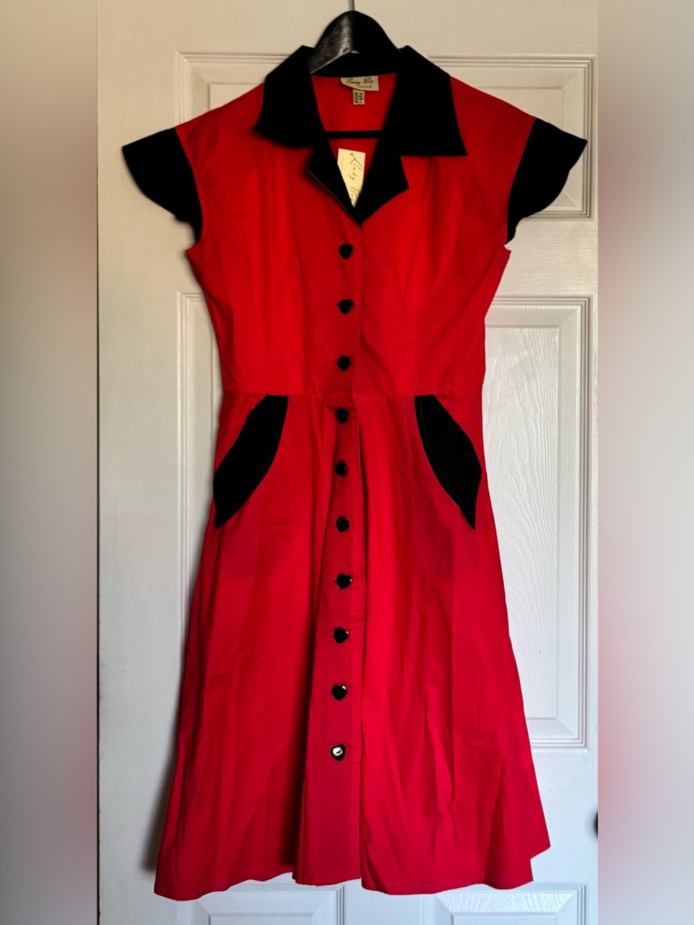 Lindy Bop Red Fit-and-Flare Dress with Black Trim